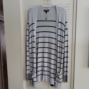 Express Gray & Black Striped Open Front Cardigan